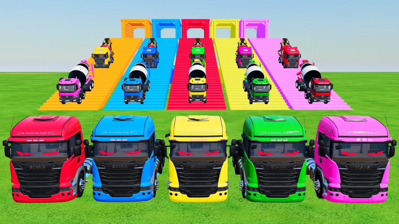 Garage with Colors ALL MIXER TRUCK WITH DOUBLE FLATBED TRAILER TRUCK, DAF, VOLVO FS22 #83