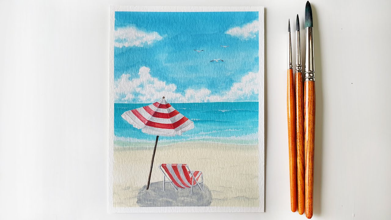 Seascape Beach Painting with Poster Color
