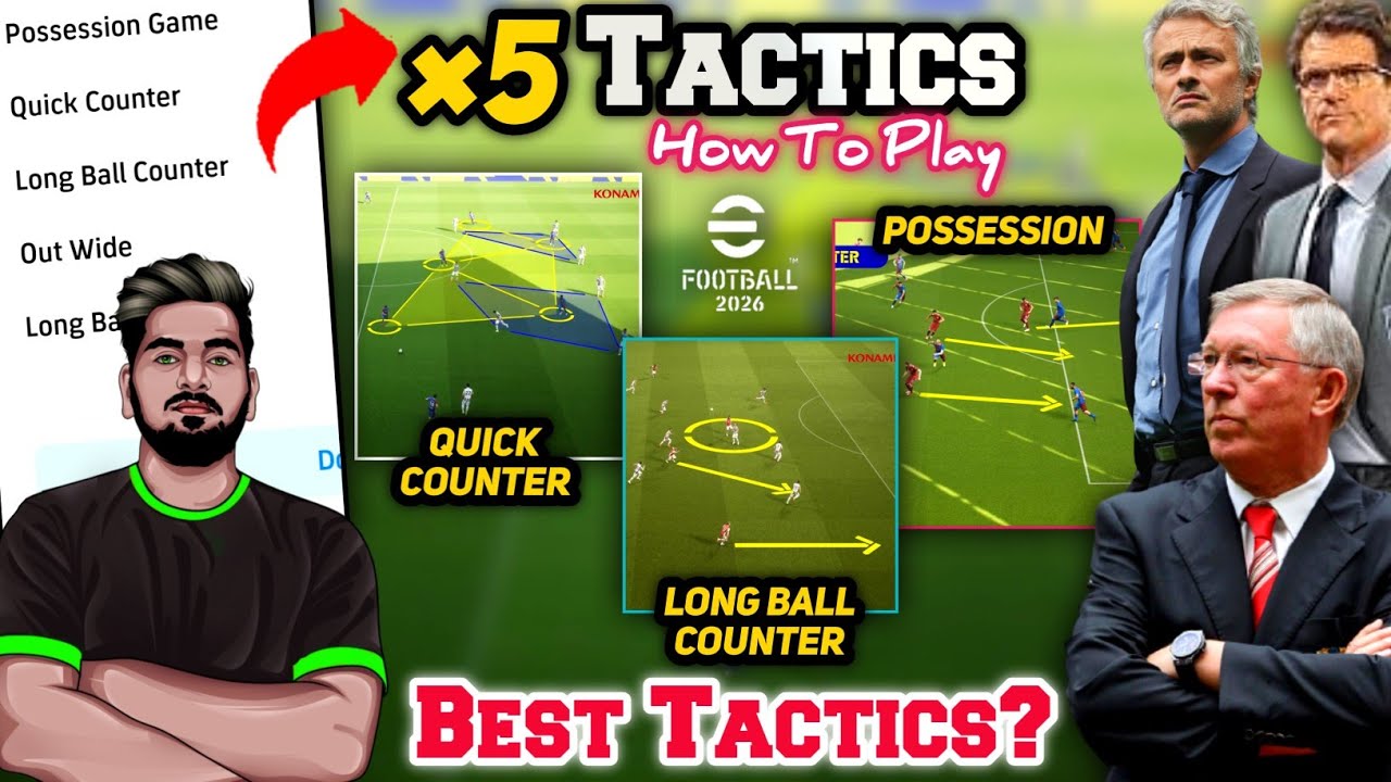 How To Play Using 5 Tactics(Team Playing Style)  In E-FOOTBALL 2026|Hidden Details | How To Attack 