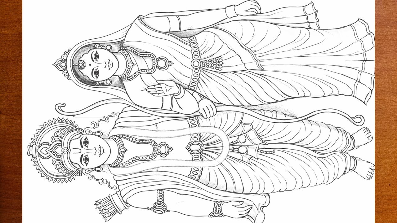 Ram Sita full body Drawing easy||Ayodhya Ram drawing||How to draw Sita Ram drawing||