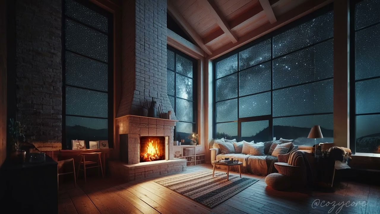 💫 &ldquo;Luxury Fireplace Ambience with Stars ✨ | 4 Hour Cozy Mansion Background for Sleep & Study&rdquo;
