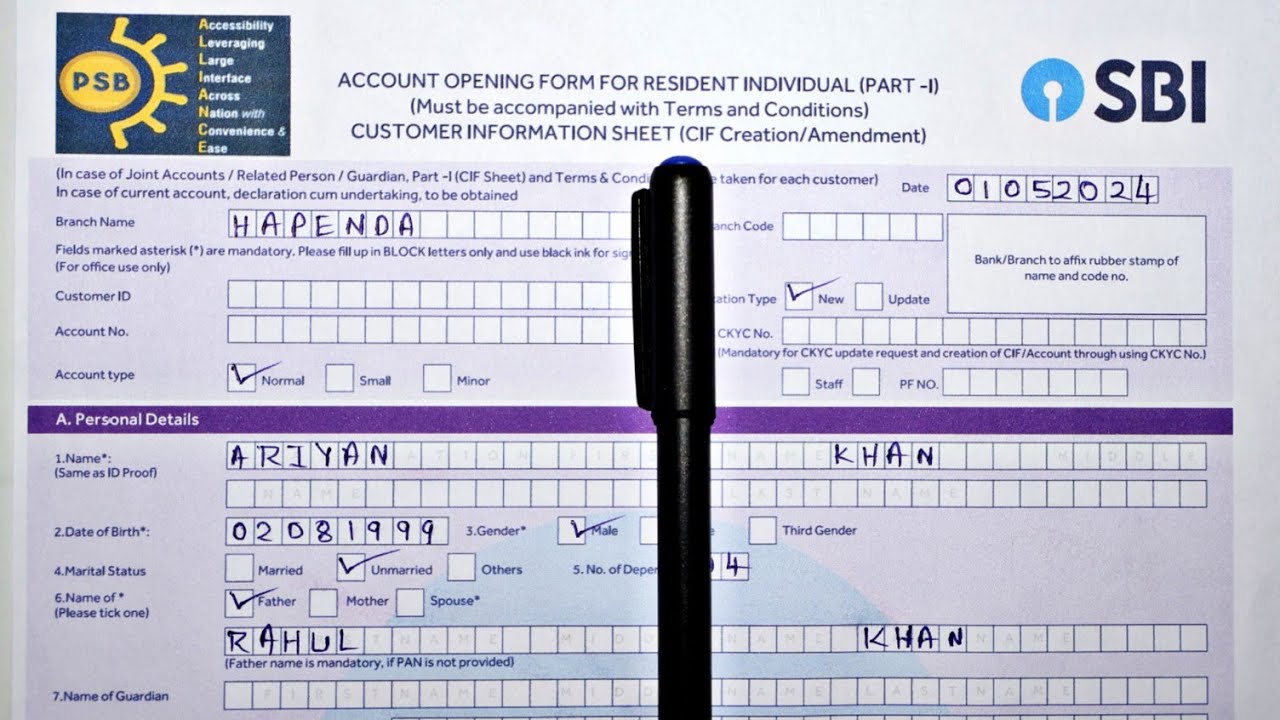 SBI Savings Account Opening Form 2025 | State Bank Of India Account Opening Form Fill Up