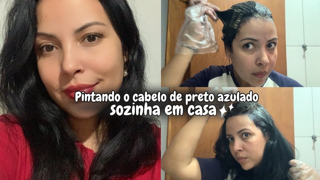PINTEI MEU CABELO DE PRETO AZULADO SOZINHA EM CASA | #hair 