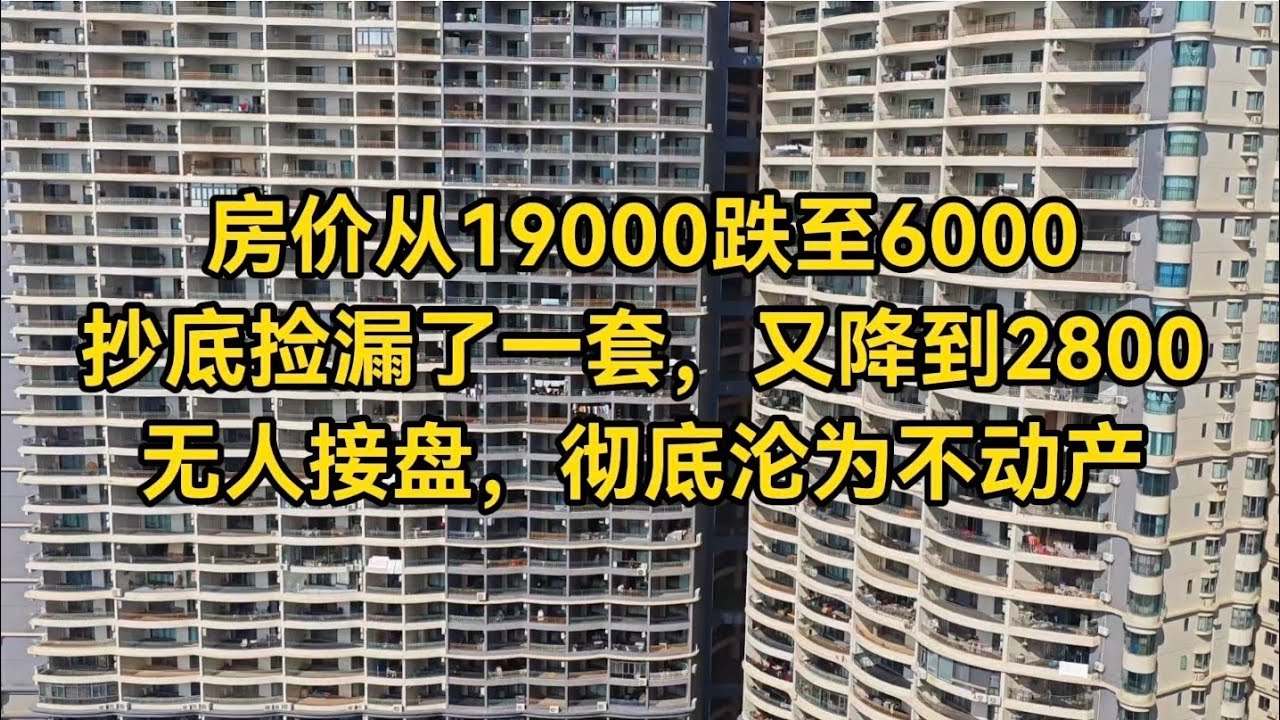 房价从19000跌至6000，抄底捡漏了一套，又降到2800，无人接盘，彻底沦为不动产