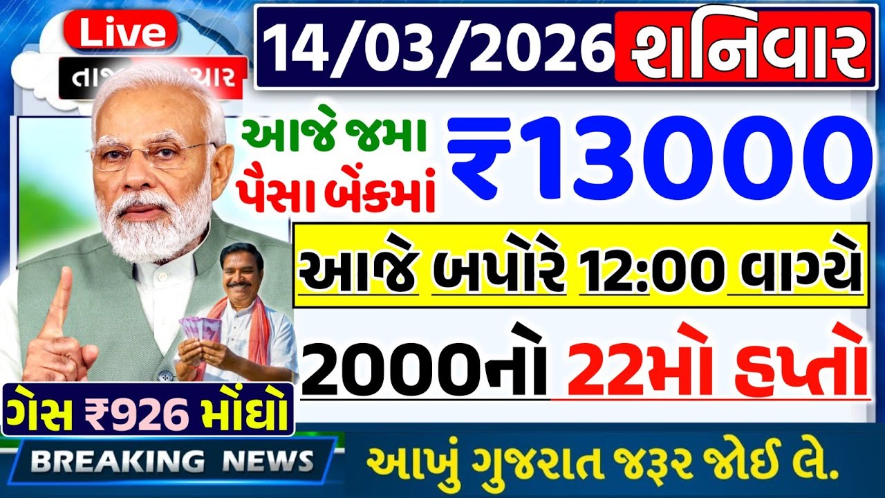 આજના મોટા ખેડૂત સમાચાર 🔥 ₹2000 હપ્તો | નવી યોજના | દેવુંમાફ લોન | 12000 સહાય | આગાહી #khedutsamachar