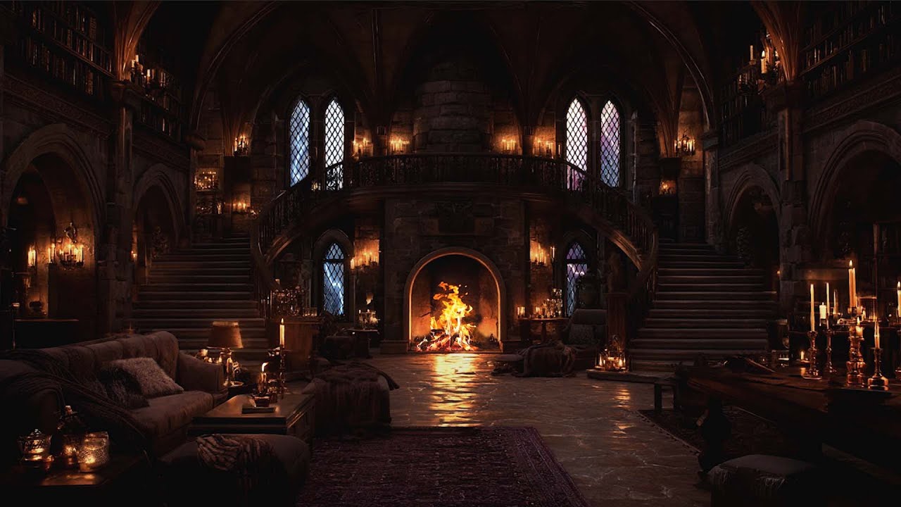 Cozy Rainy Night in a Historic Castle – Fireplace & Thunder Sounds for Deep Sleep