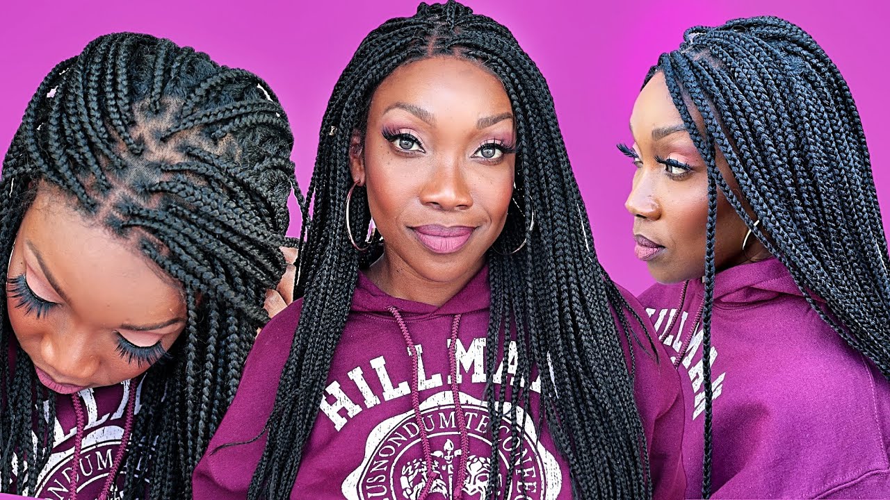 😍OKAY OUTRE Box Braid Wig! Synthetic HD Lace Wig KNOTLESS SQUARE PART BRAIDS 26 lace frontal