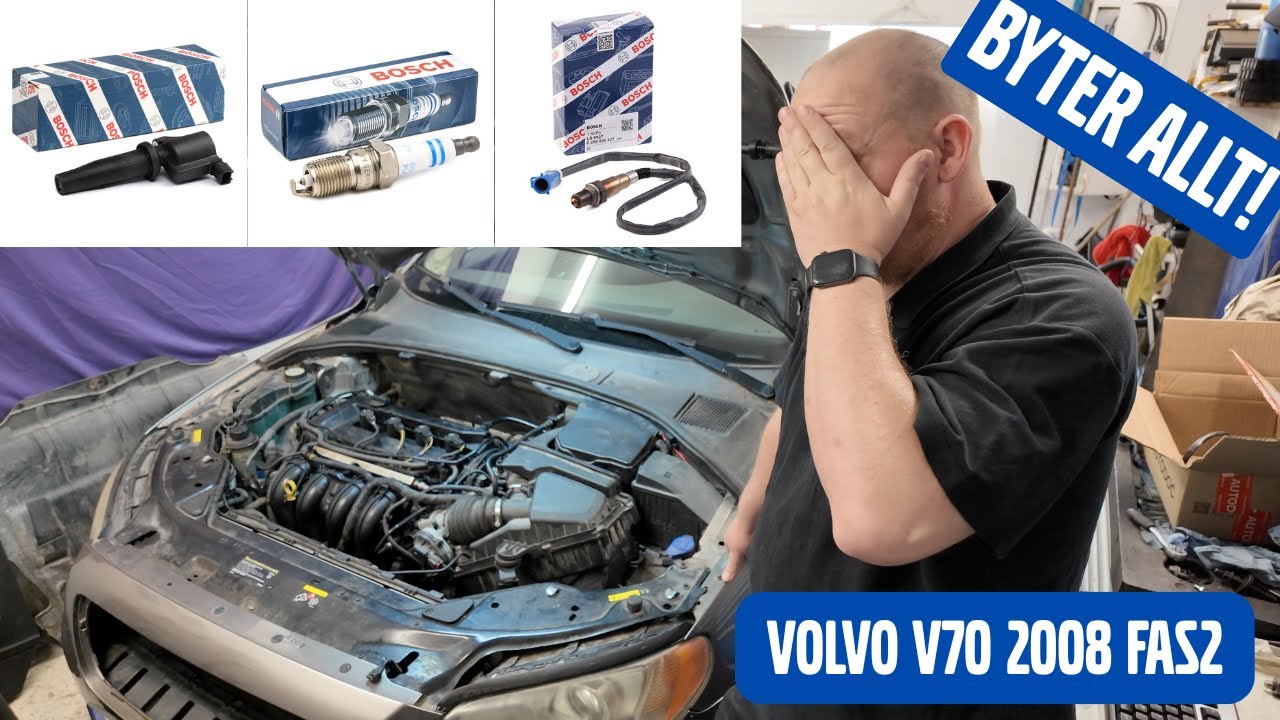 Byter tändstift, tändspolar och lambdasonder på kanalbilen, Volvo V70 2008