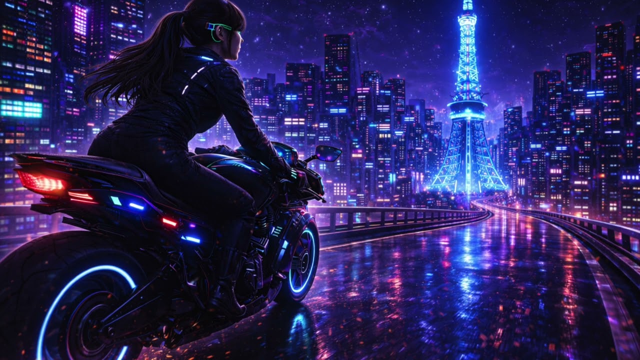 1 Hour Neon Ride to Tokyo Tower | Cyberpunk Ambient Night Drive