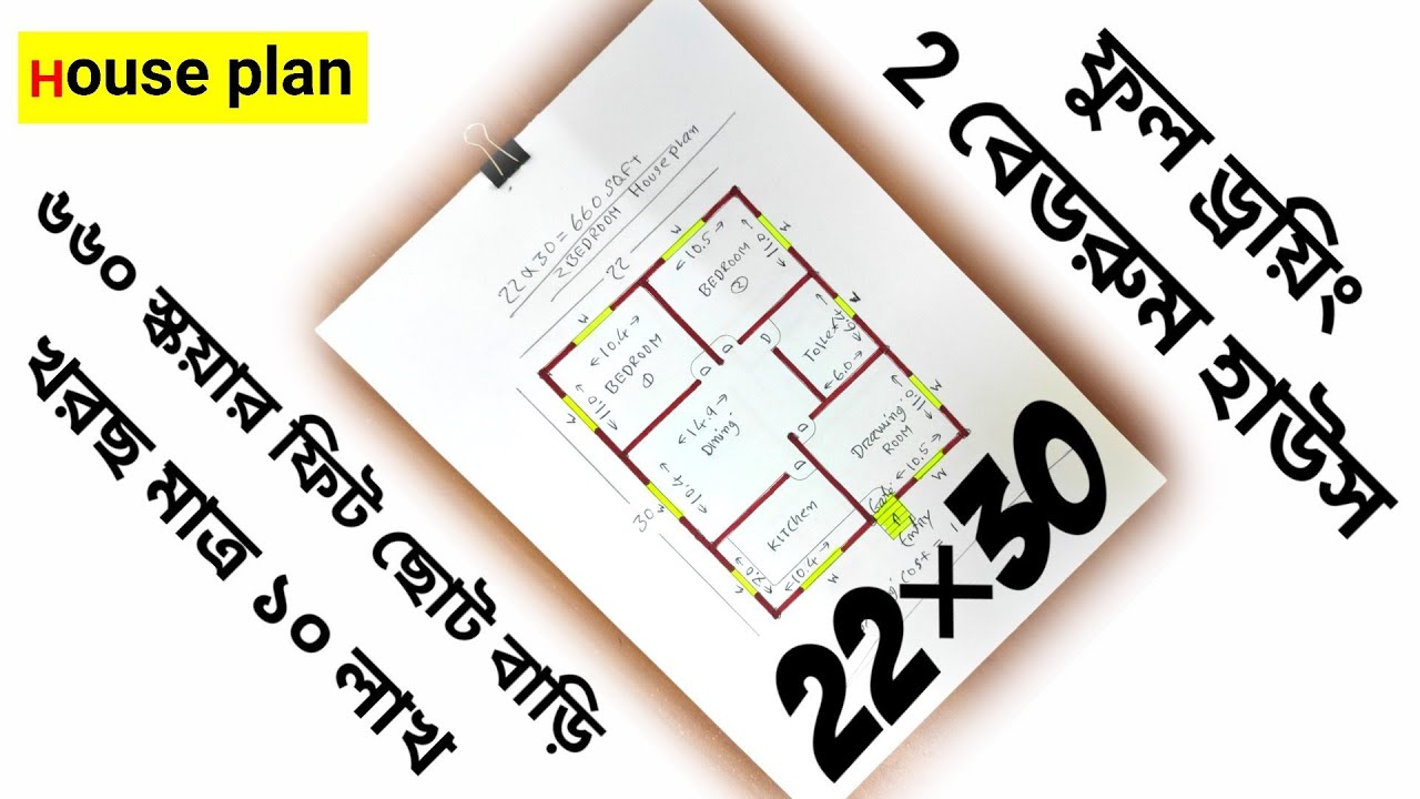 ২২×৩০ ছোট বাড়ির নকশা। ৬০০ স্কয়ার ফিট বিল্ডিং ডিজাইন। ২বেডরুম প্লান।