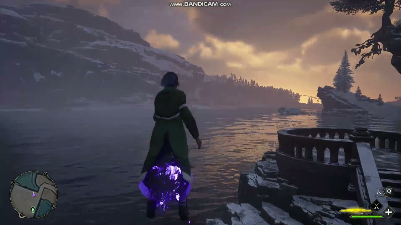 HL-Max level Dark Lighting Broom (Hogwarts and Black Lake sunrise view, winter)