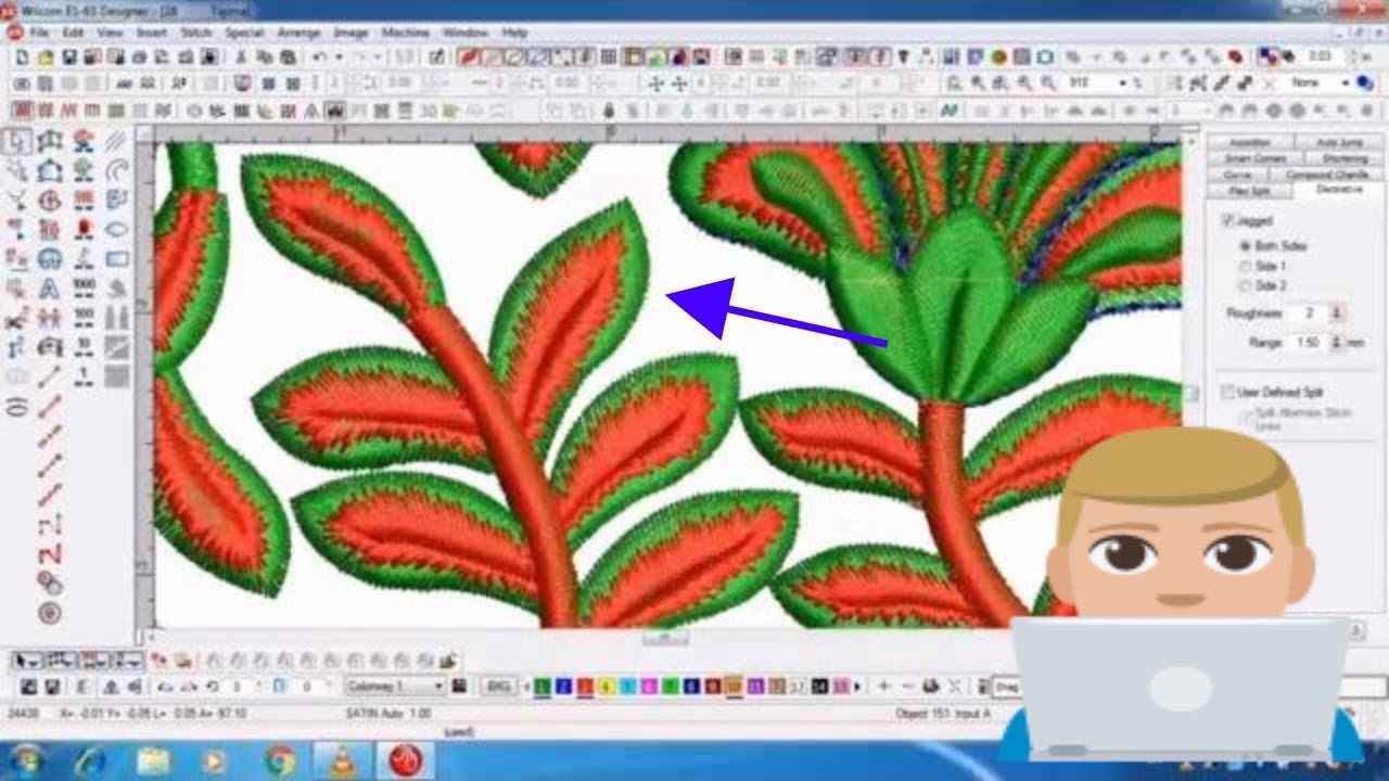 Wilcom embroidery tutorial jagged edge  stitch tanka values | embroidery long and short stitch