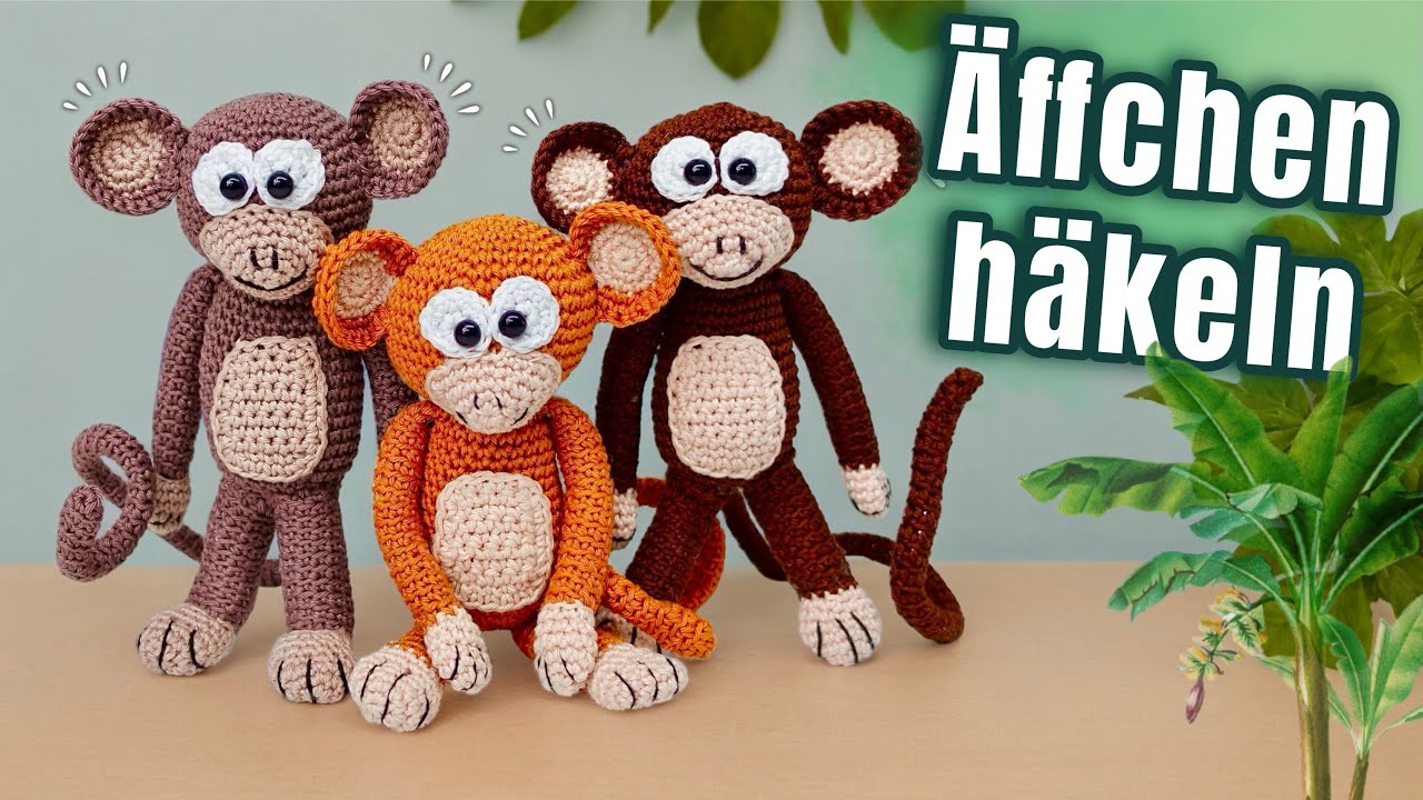 🐵 Süße Äffchen  häkeln 🐒 - mit beweglichem Schwanz | #Häkelanleitung