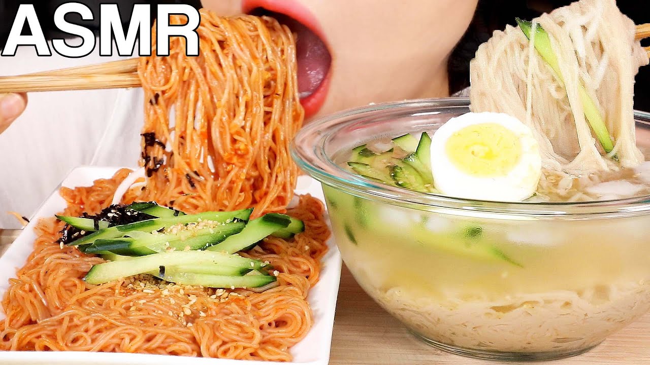 ASMR Cold Noodles Naengmyeon SpicySauce&Broth 비냉vs물냉 냉면 먹방 Eating Sounds Mukbang