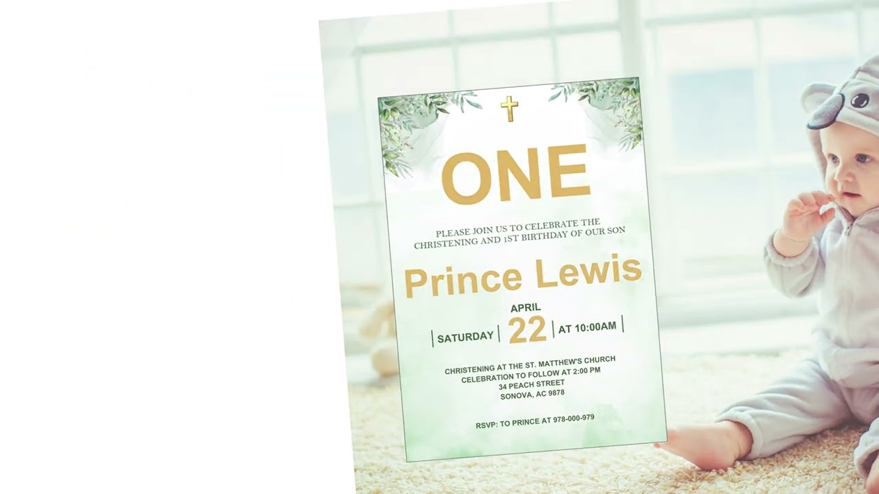 Christening and 1st Birthday Invitation | Christening | First Birthday Invitation Card