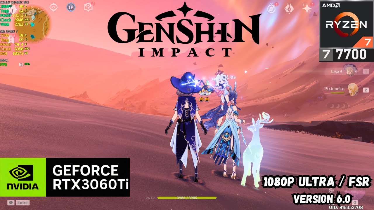 Genshin Impact: RTX 3060 Ti + Ryzen 7 7700 ( 1080p Ultra | FSR 2 )