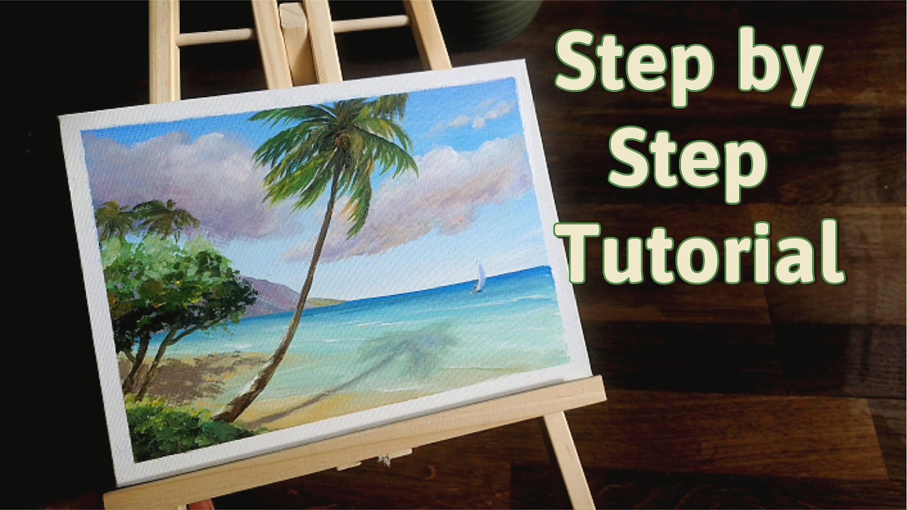 How to Paint Seeside Scene🌴 | Acrylic Seascape Tutorial