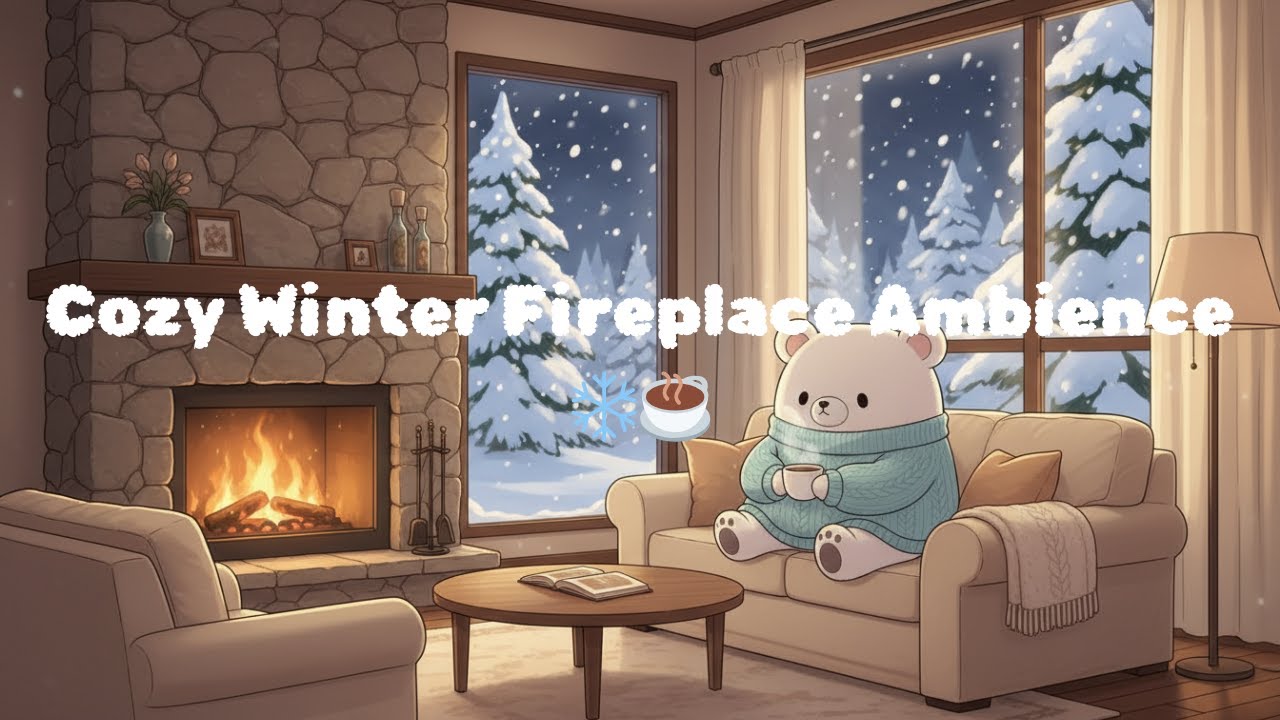Cozy Winter Fireplace Ambience ❄️☕ | Snowfall, Warm Fire & Calm Relaxing Vibes