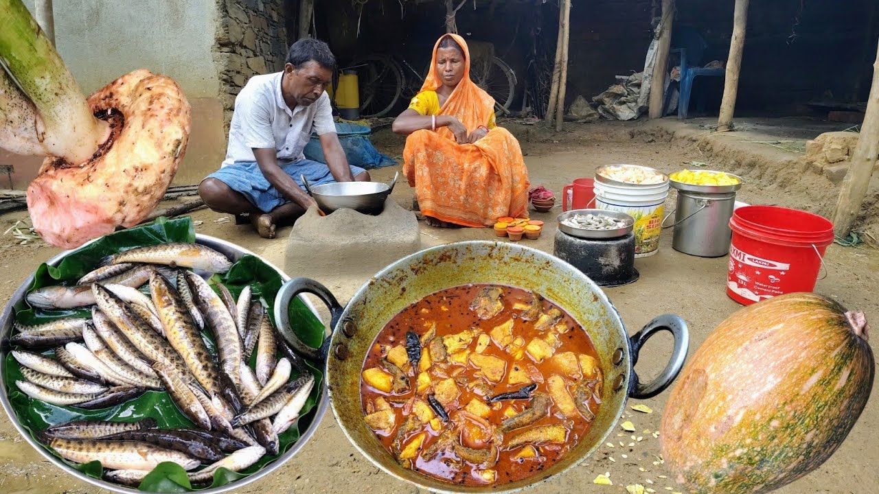 small SHOL FISH cooking with ELEPHANT FOOT YAM  and pumpkin curry recipe for parents|snakehead fish