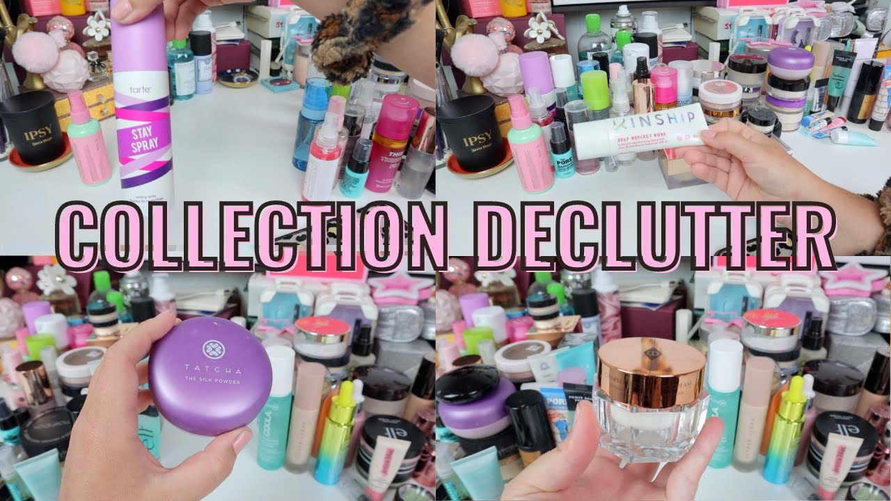 HUGE PRIMER, POWDER, AND SETTING SPRAY DECLUTTER!! AUGUST 2022 GOING MINIMALISTIC