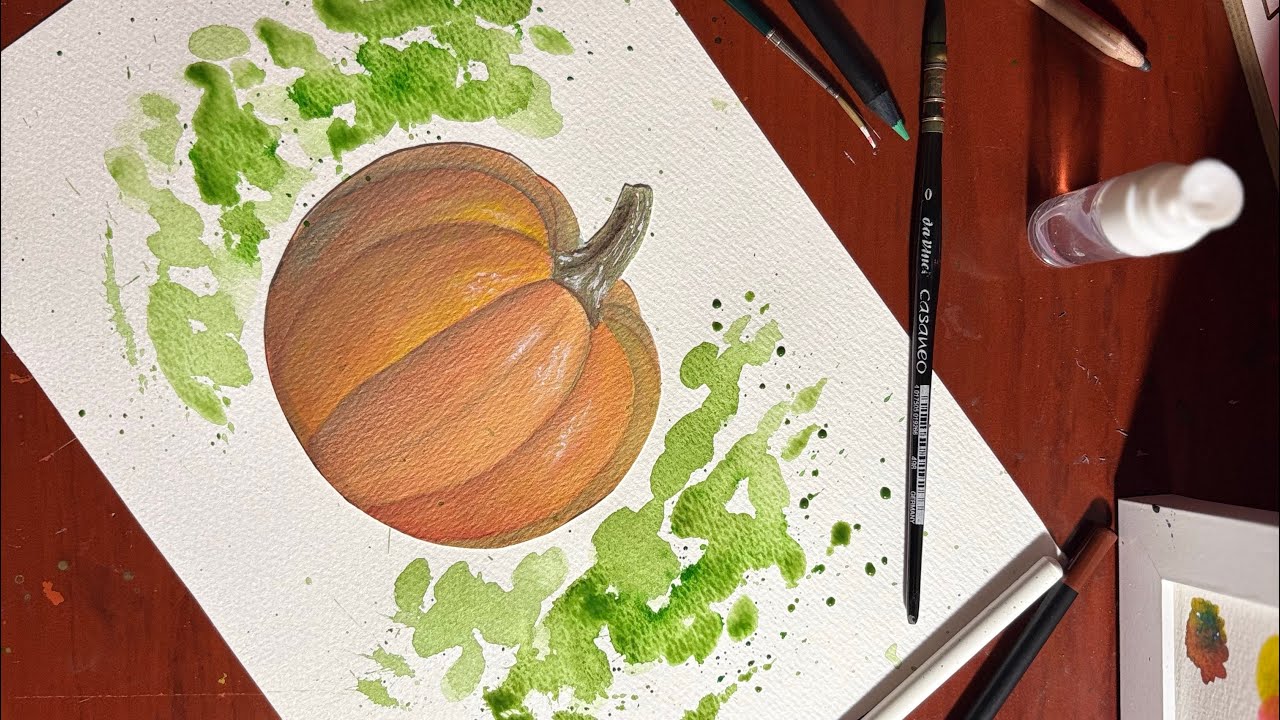 Tutorial completo aquarela abóbora 