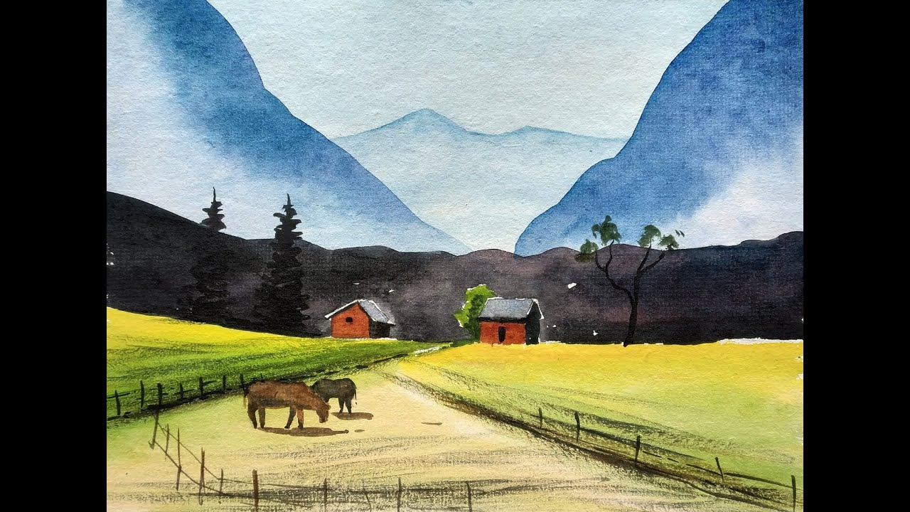 How to draw a landscape scenery of mountain very easily | Draw with David