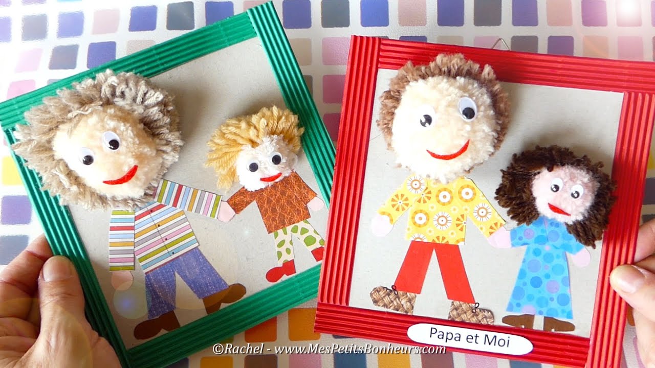 Bricolage Fête des Pères cadre Papa et Moi en pompons