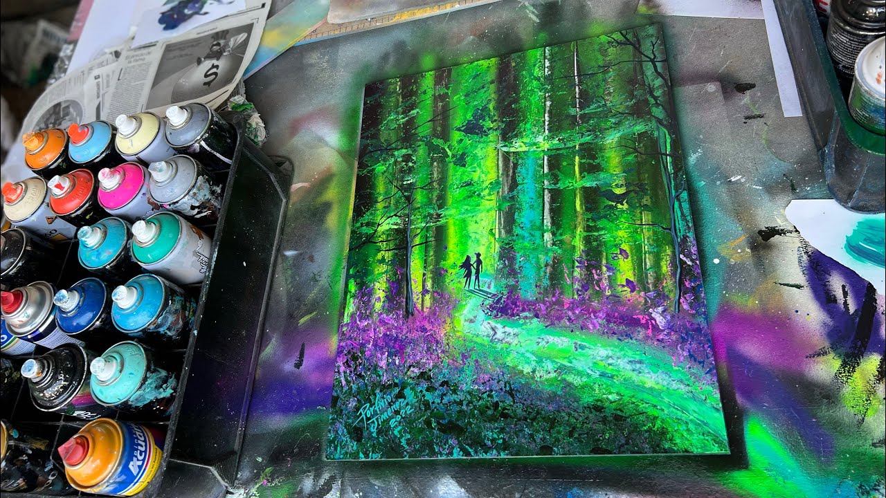 Forest purple flowers spray painting