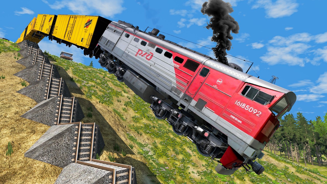 Train vs 💥Stairs Crashes #6 and Monster Truck Rescue  - BeamNG.Drive