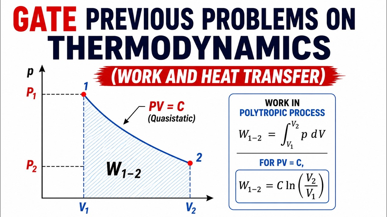 GATE Previous Problems on Work and Energy Interactions |Work Transfer |Heat Transfer| Thermodynamics
