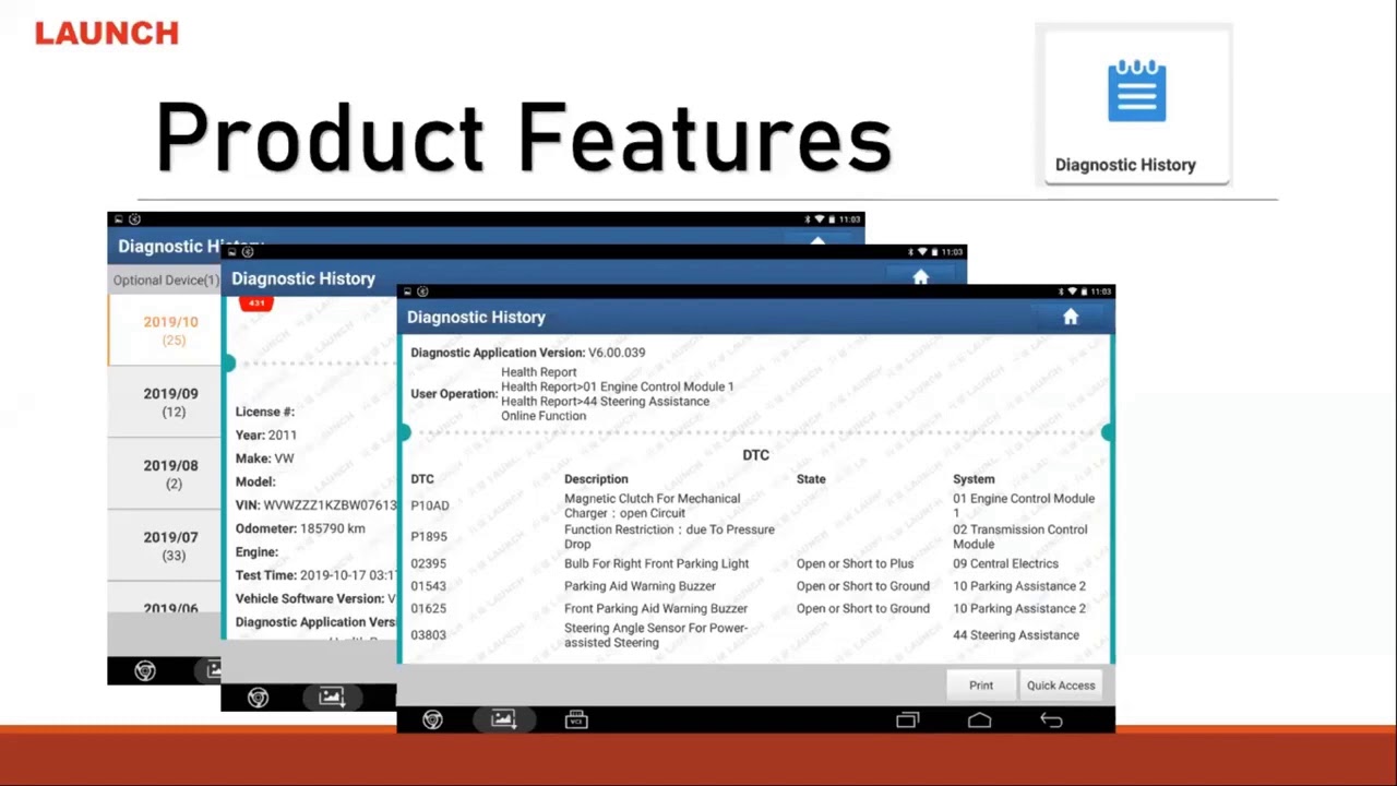 Launch X431 PAD III - Software Update, Vehicle Diagnostic History