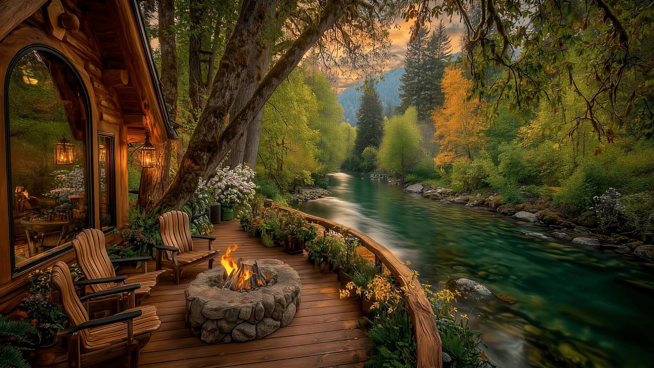 I Found the Coziest Riverside Cabin Balcony… Listen to the Fire & Nature Sounds