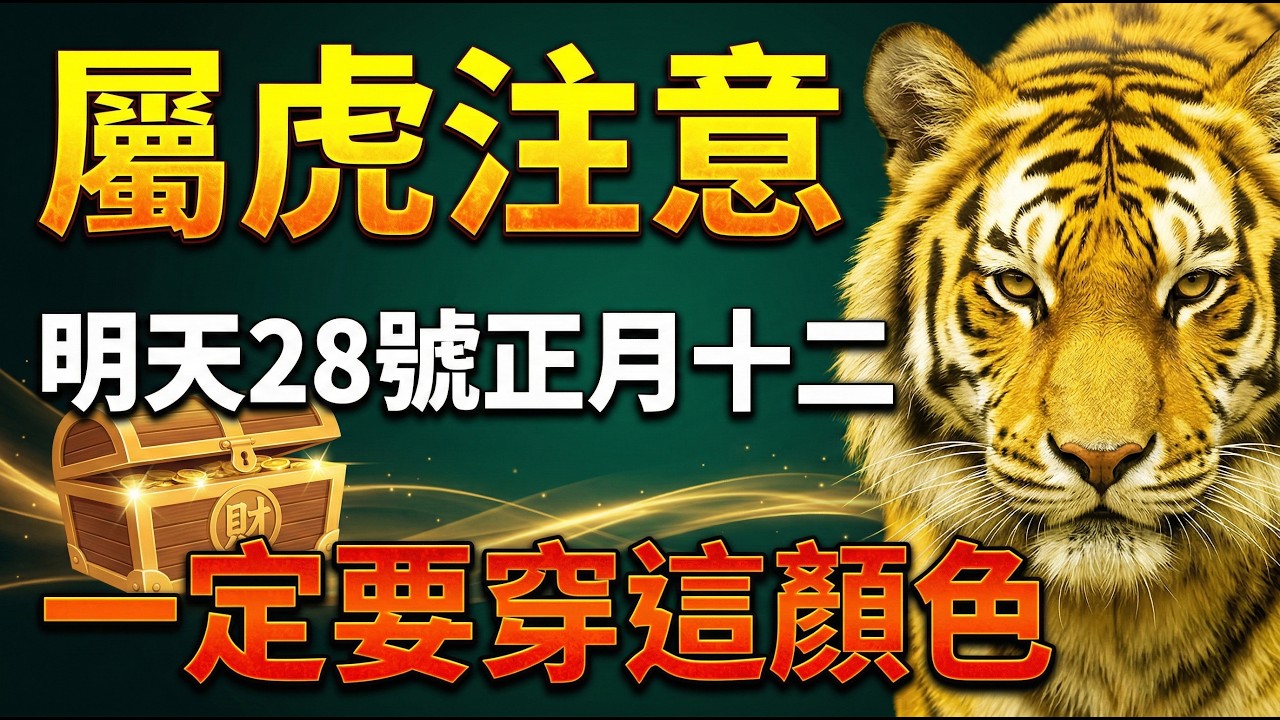 【屬虎注意】明天28號正月十二「老鼠娶親日」！一定要穿「這顏色」，穿對橫財擋不住！#屬虎2026運勢 #2026生肖虎運勢 #財運開運 #招財顏色 #開運顏色 #老鼠娶親日 #正月十二 #幸運顏色