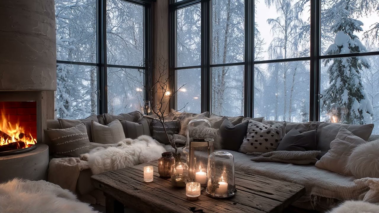 Cozy Fireplace & Falling Snow ❄️ Peaceful Piano Night