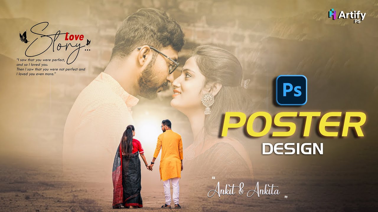 Romantic Couple Poster Design in Photoshop  |  Pre Wedding Poster Design  |  @ArtifyPS   |  2026