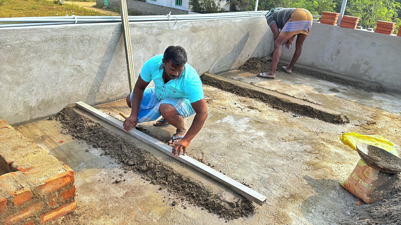 Construction of Roof Flooring Tile Installation with Cement |Roof Floor Ideas |Roof Slab Flooring