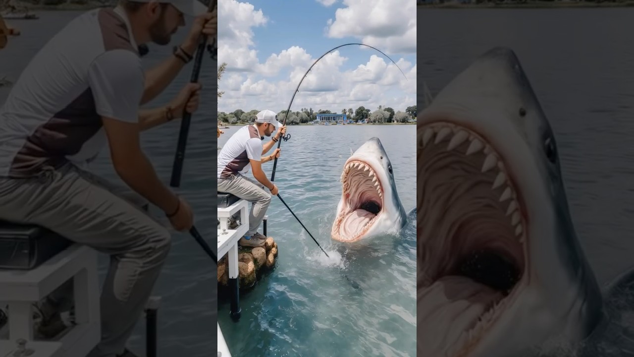 POV: A fisherman is surprised by this huge...Shark 