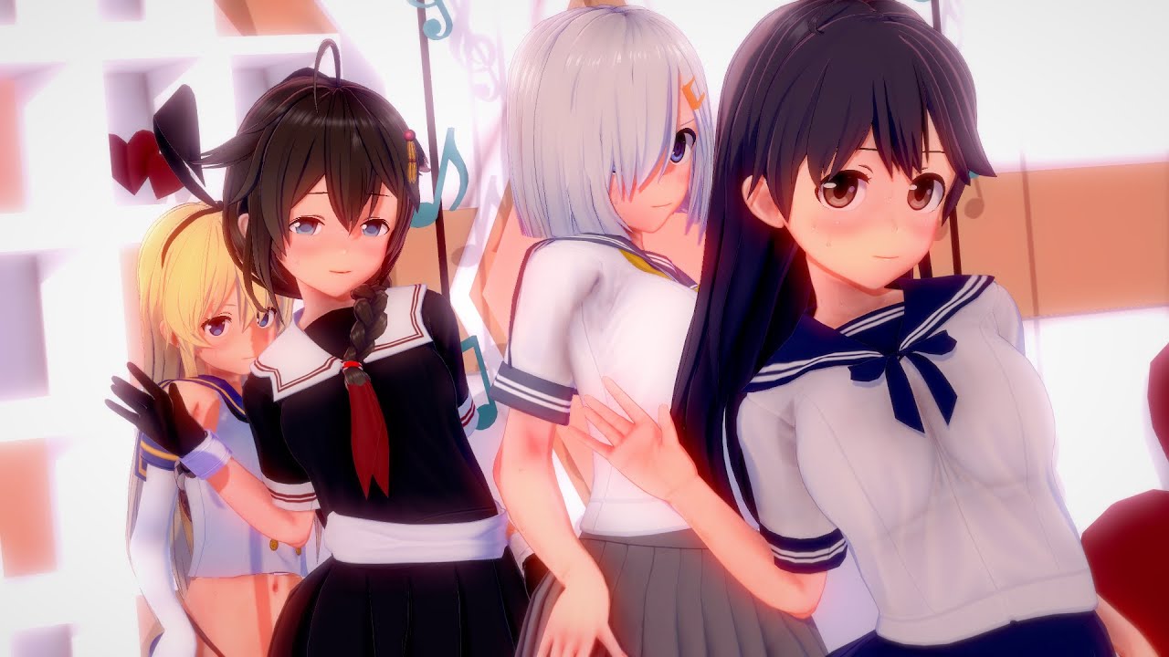 【MMD】ポーカーフェイス  艦これ  潮、島風、浜風、時雨 1080p [KKVMD]