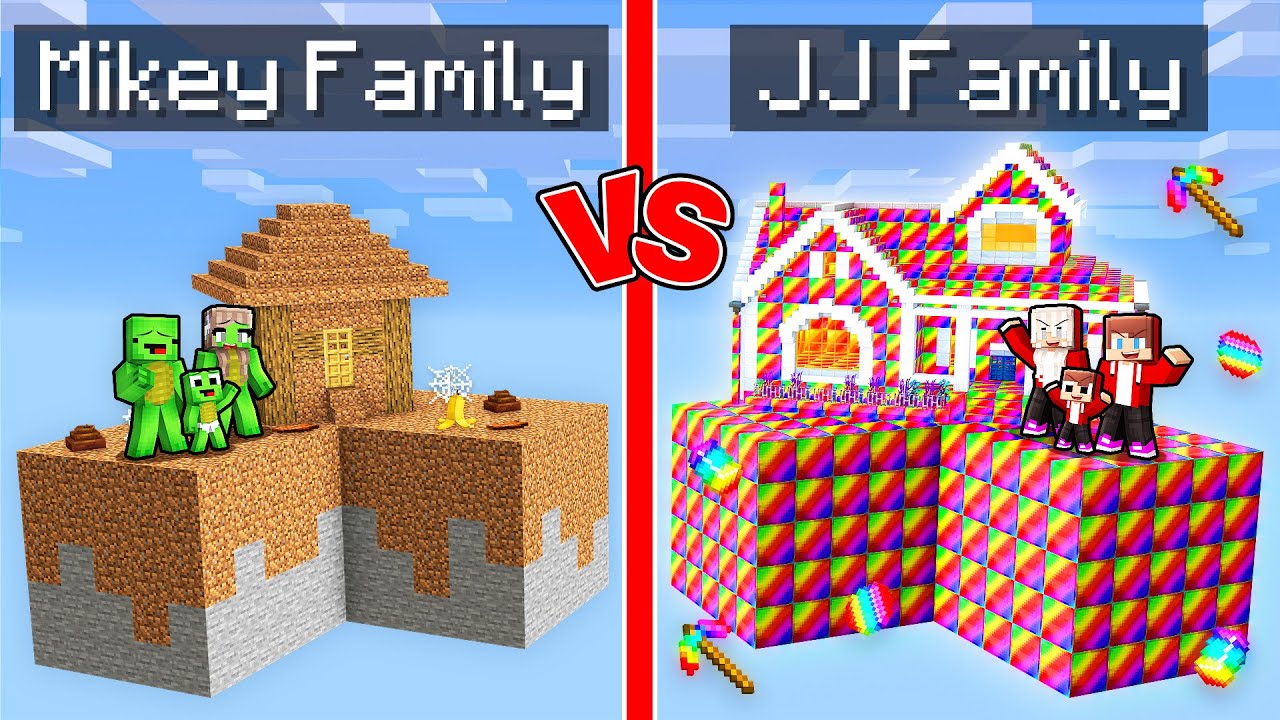 Mikey Family vs JJ Family OP Skyblock Survival Battle in Minecraft (Maizen)