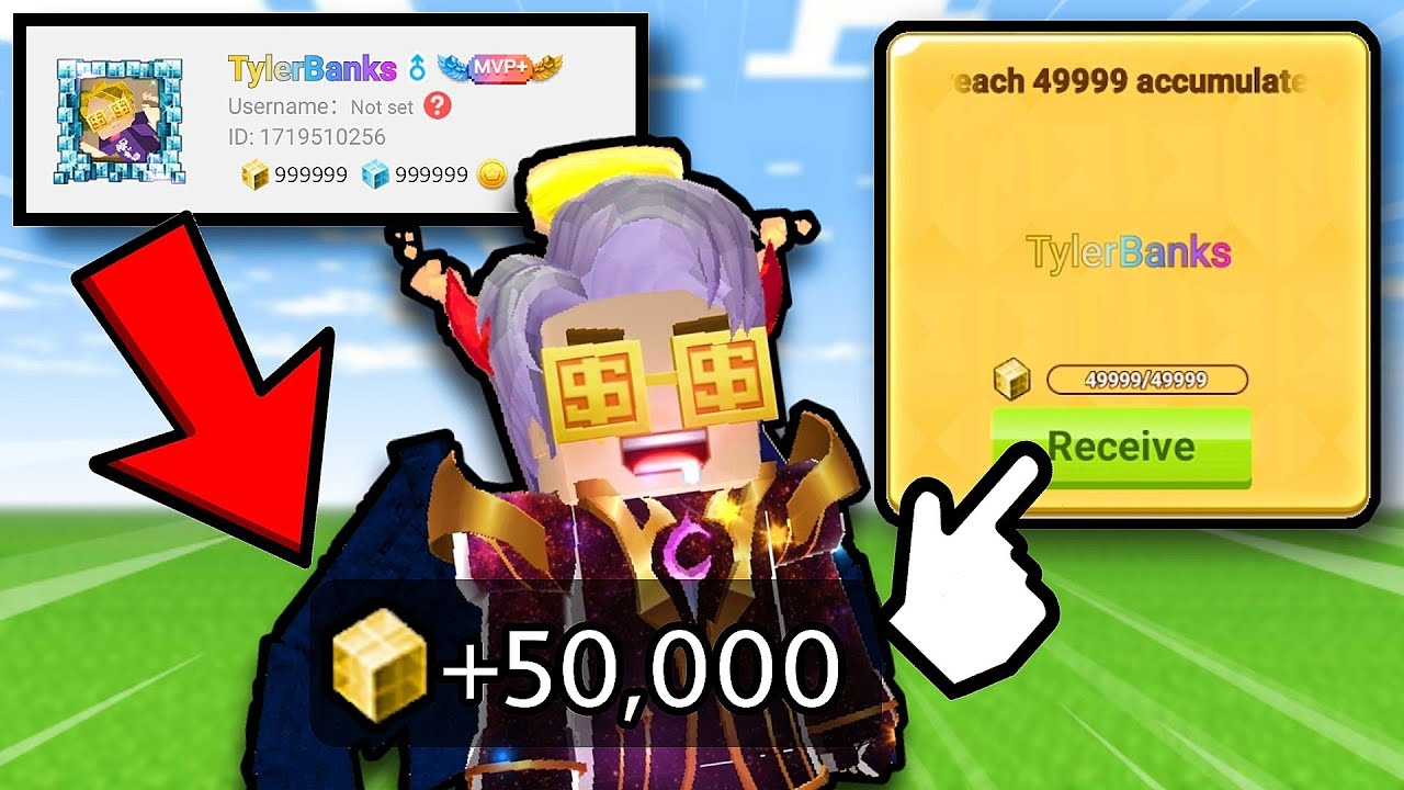 Buying 50,000 G-Cubes to Get THE MVP+ RAINBOW NAME Top Up Gift in Blockman Go BedWars!!