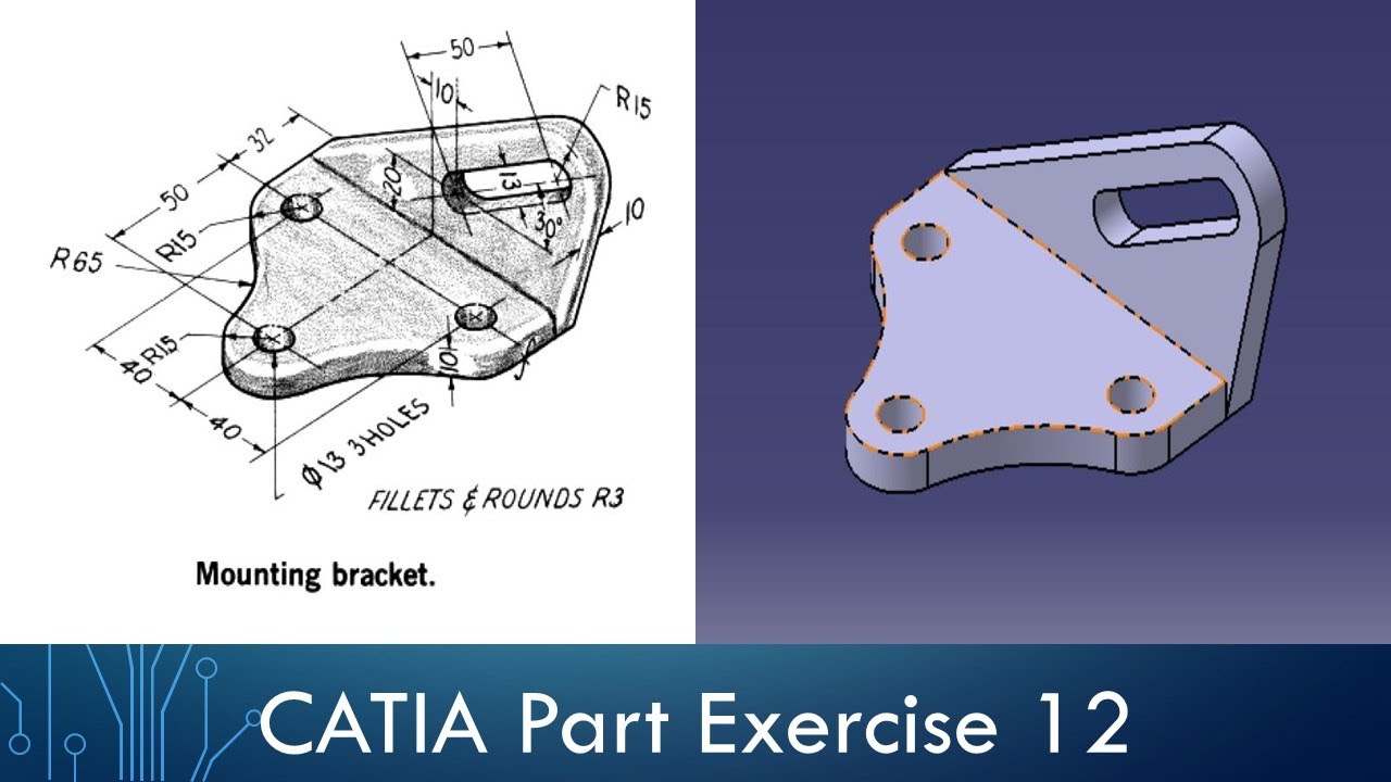 CATIA Part Design Exercise 12 - Mounting Bracket