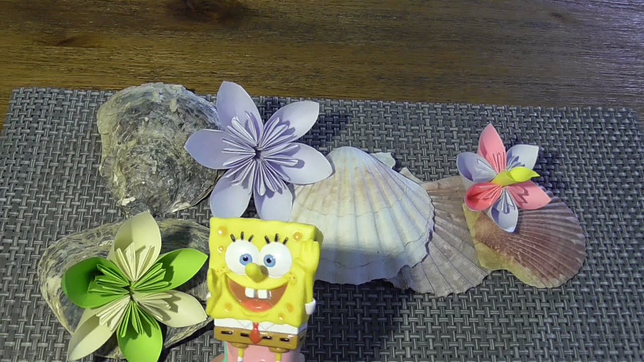 Губка Боб делает красивый оригами цветок декорацию/Sponge Bob makes beautiful origami flower