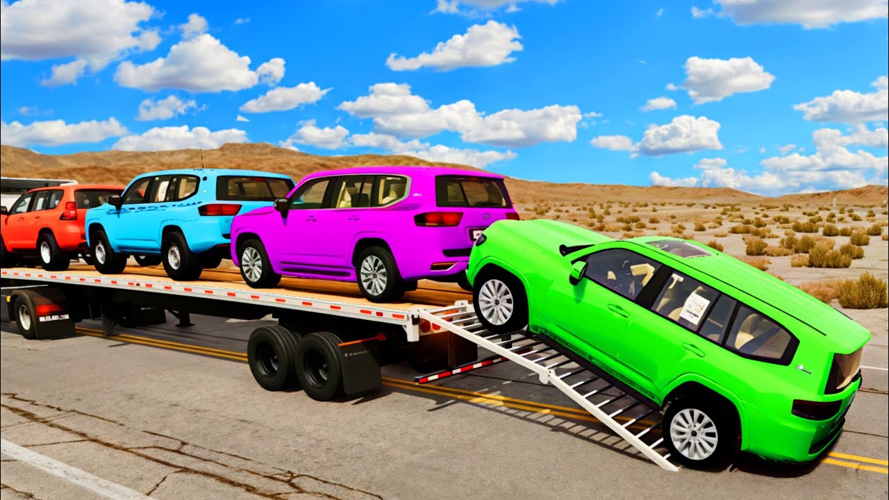 Flatbed Truck Mcqueen | Transportation with Truck - Pothole vs Car #1 - BeamNG.Drive