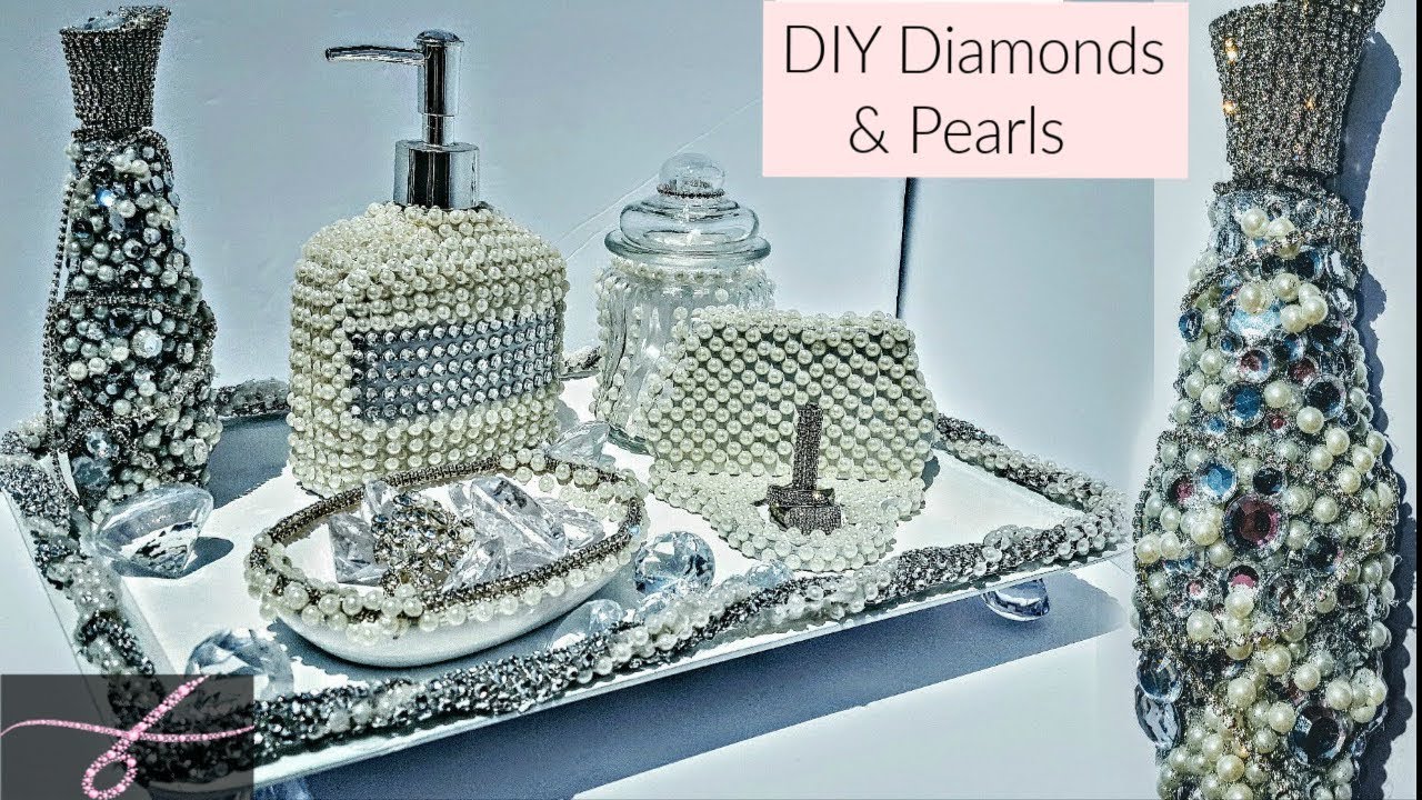 DIY Dollar Tree Room Decor Diamonds 💎 & Pearls 6 piece Vanity Set / EXTREME GLAM