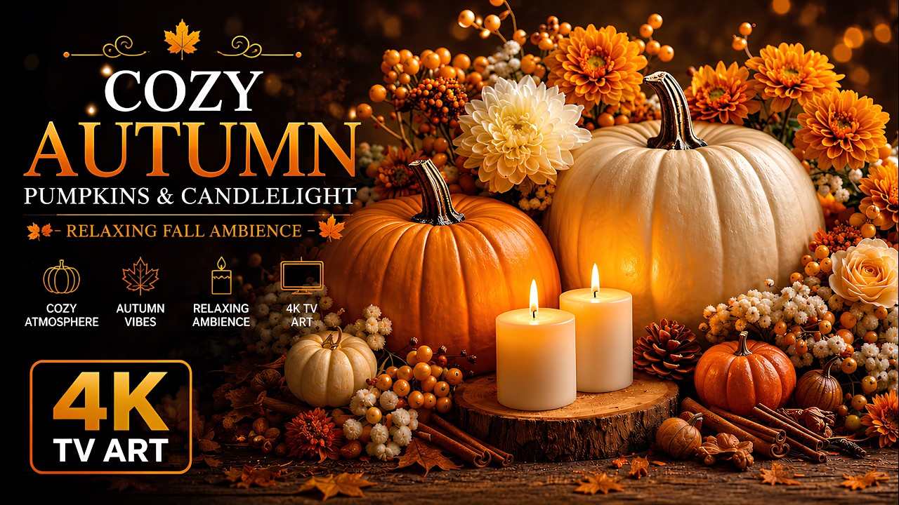 🍂 Cozy Autumn Pumpkins & Candlelight ✨ Relaxing Fall TV Art | Warm Ambient Display 4K