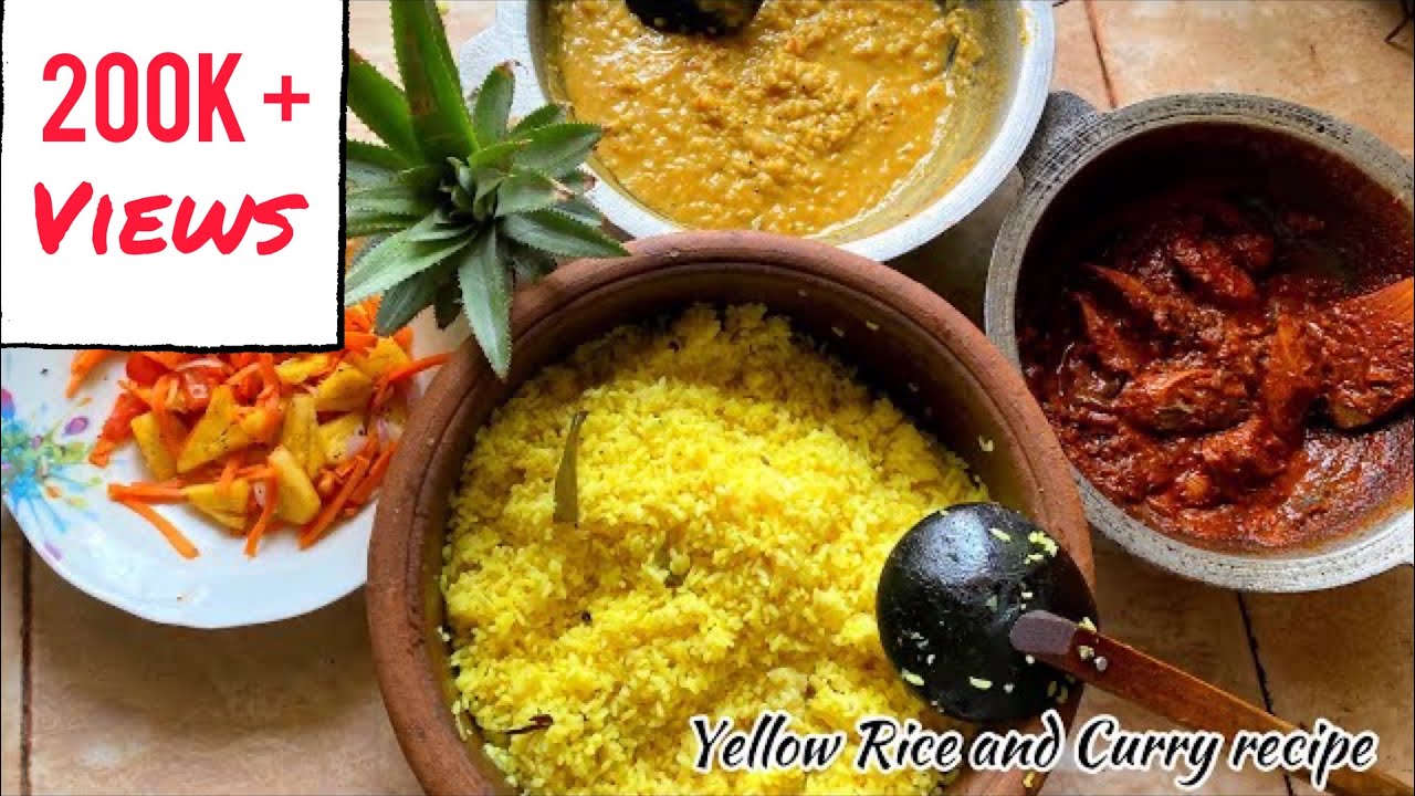Sri lankan Yellow Rice ( kaha batha ) and Curry Recipe - easy lunch time recipe or breakfast recipe