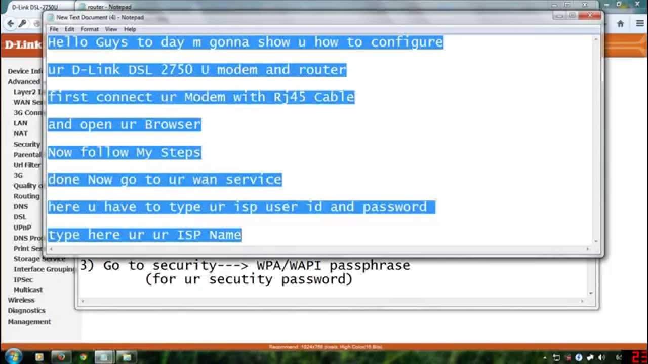 How to Configure broadband Modem D-link  DSL 2750 U