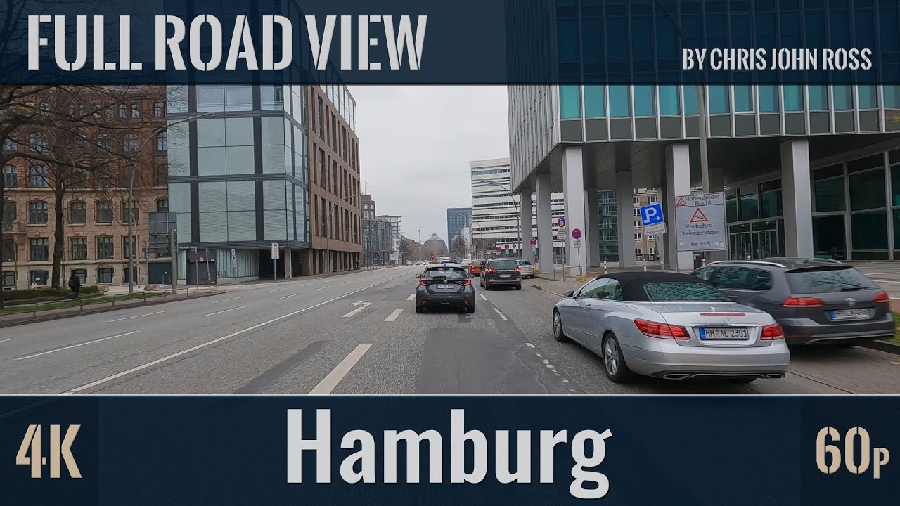 Hamburg, Germany: K&ouml;nigstra&szlig;e, Reeperbahn, Ludwig-Erhard-Stra&szlig;e, Willy-Brandt-Stra&szlig;e - 4K (60p)