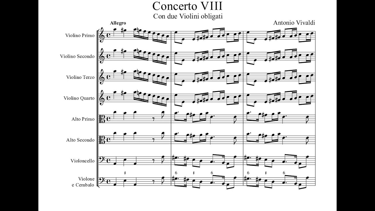 Antonio Vivaldi - Concerto for 2 Violins in A minor RV 522 (Sheet Music Score)