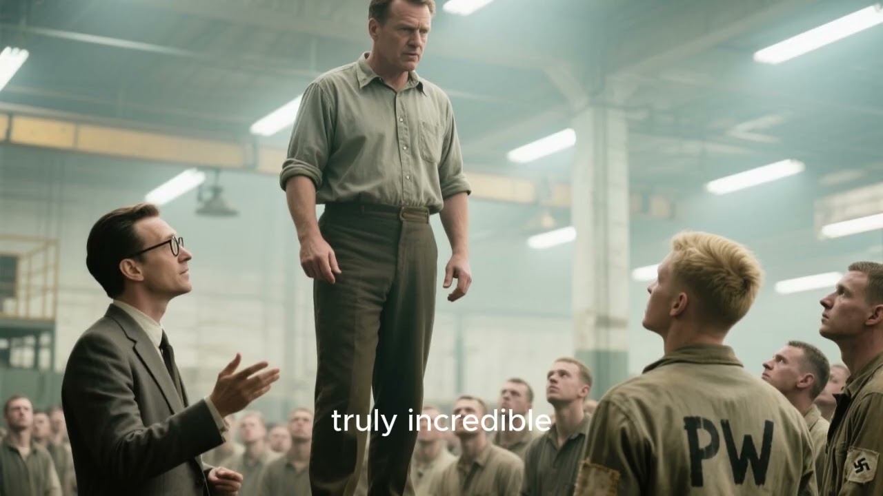 August 1944. German POW entered American food processing facility.